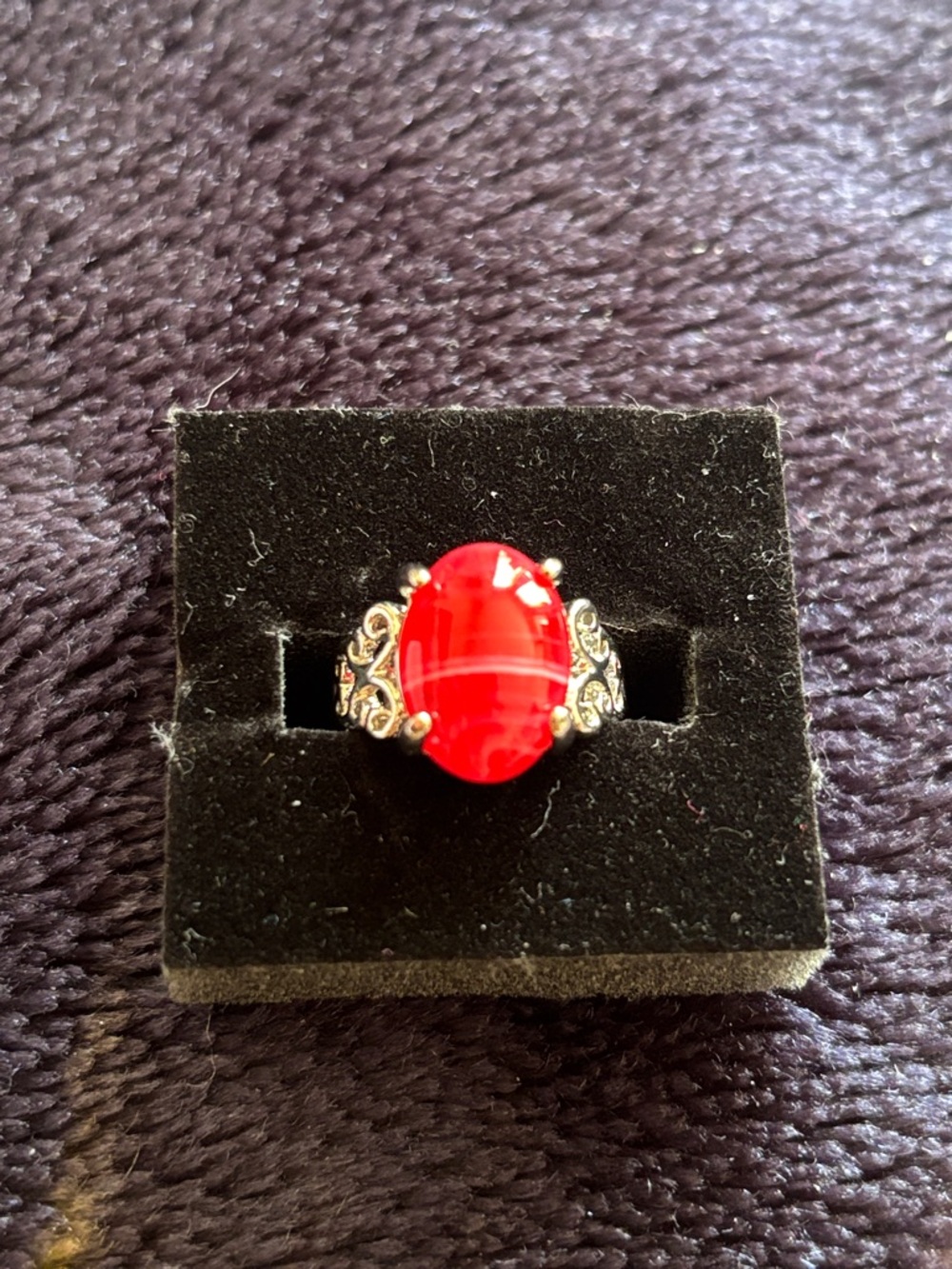 Size 6  red jade silver ring - Picture 3 of 3